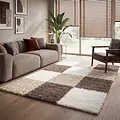 Hoogpolig vloerkleed -candy Shaggy Mocca Geblokt