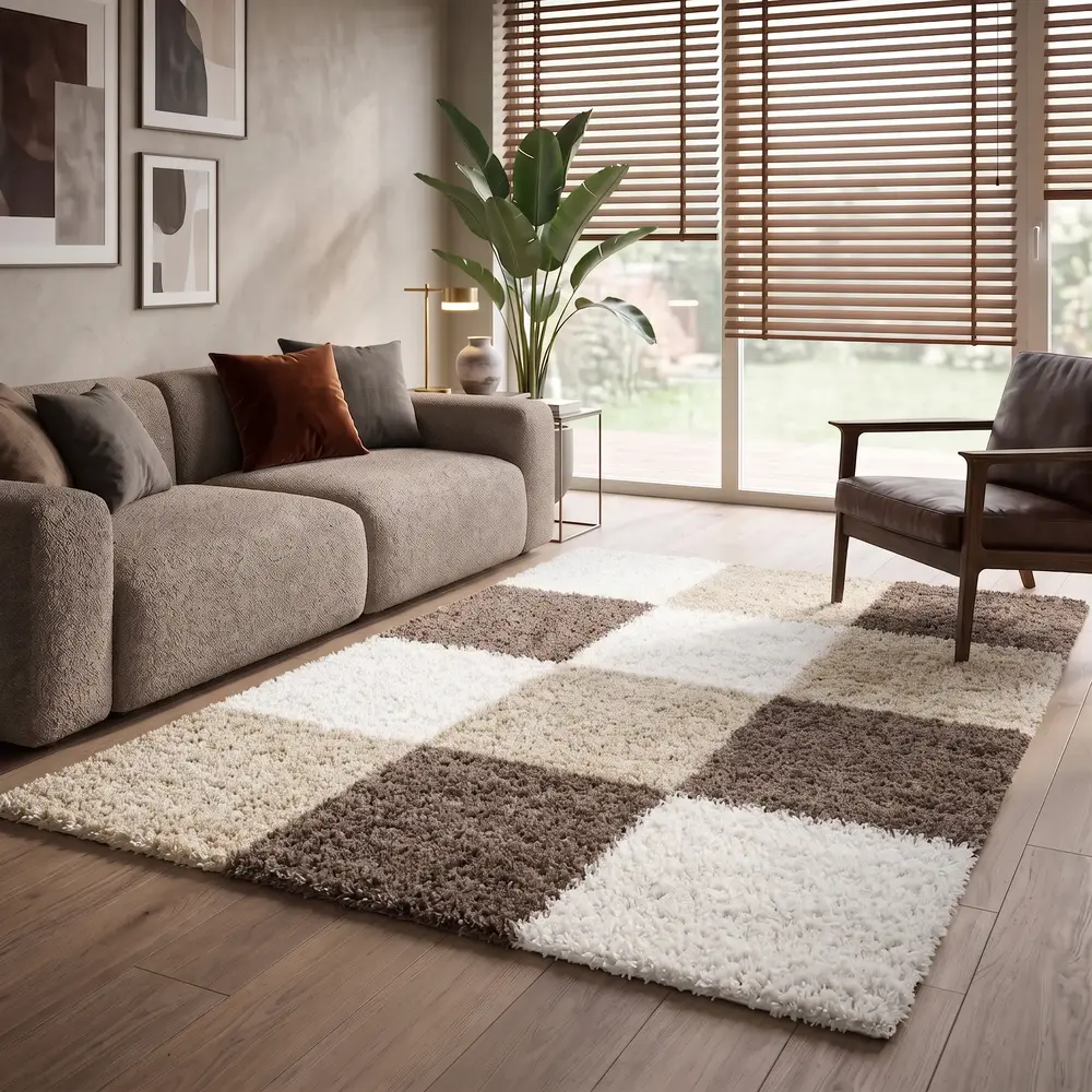Hoogpolig vloerkleed -candy Shaggy Mocca Geblokt Hoogpolig vloerkleed -candy Shaggy Mocca Geblokt