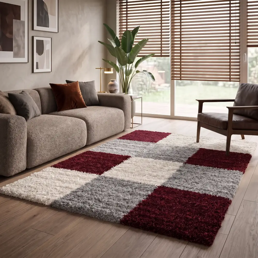 Hoogpolig vloerkleed -candy Shaggy Rood Geblokt Hoogpolig vloerkleed -candy Shaggy Rood Geblokt