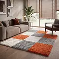 Hoogpolig vloerkleed -candy Shaggy Oranje Geblokt