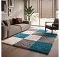 Hoogpolig vloerkleed -candy Shaggy Turquoise Geblokt