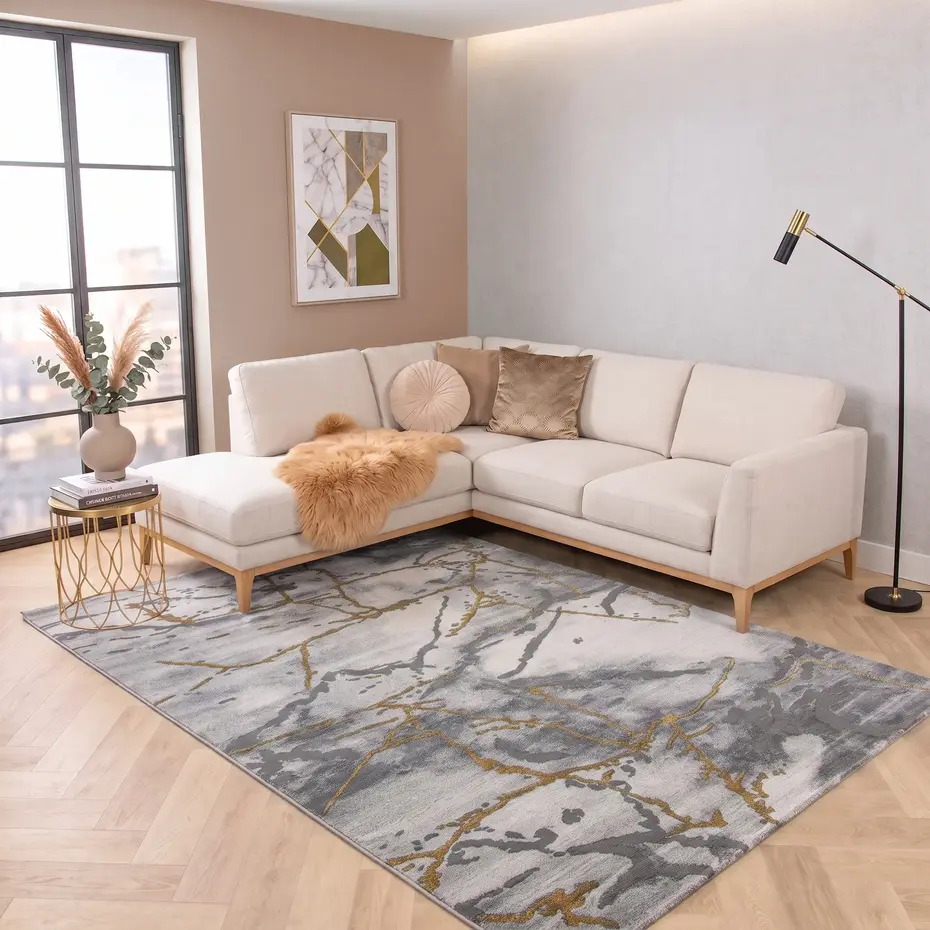 Alba Modern Grijs / Goud vloerkleed - Marmer Design