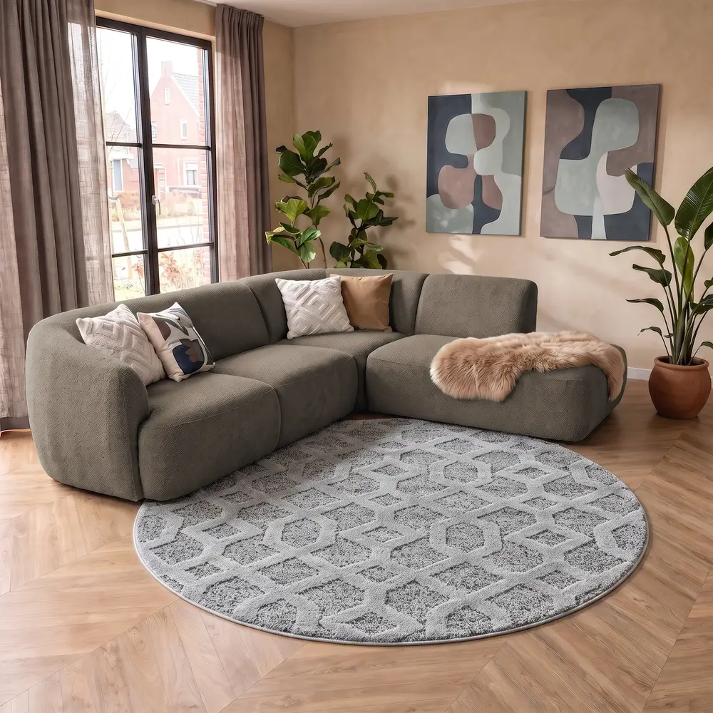 Sofia Modern Grijs Rond vloerkleed