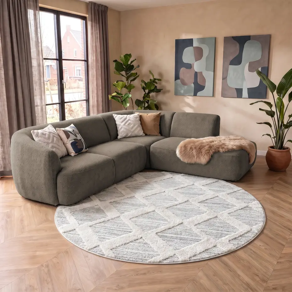Sofia Modern Crème/Grijs Rond vloerkleed