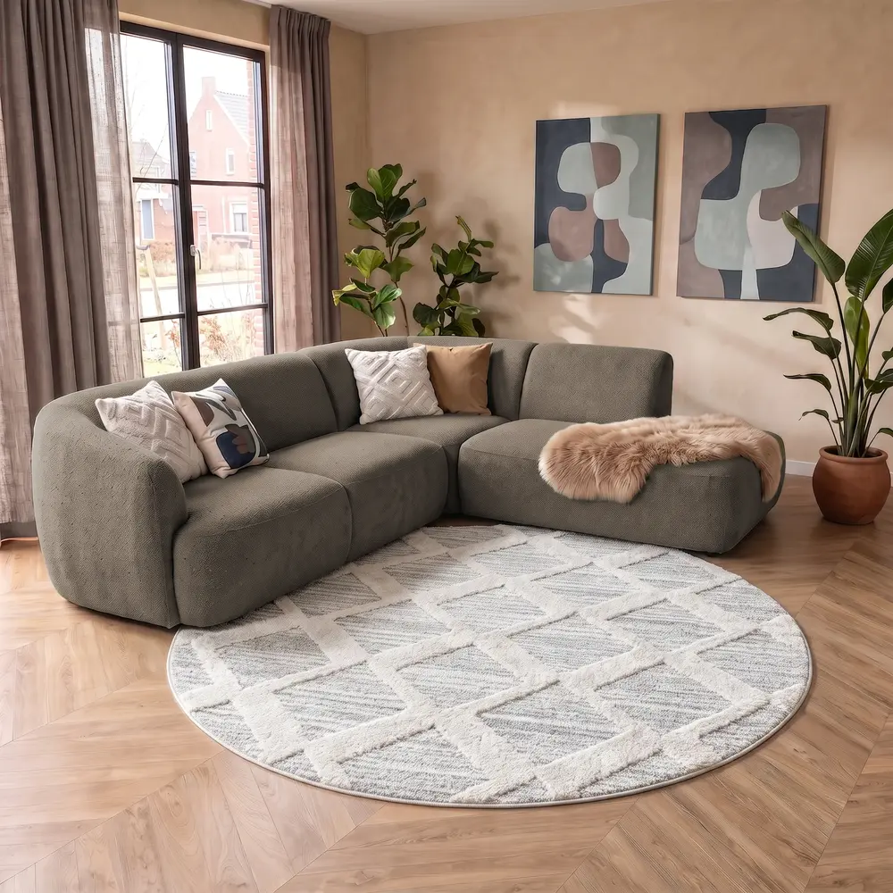Sofia Modern Crème/Grijs Rond vloerkleed