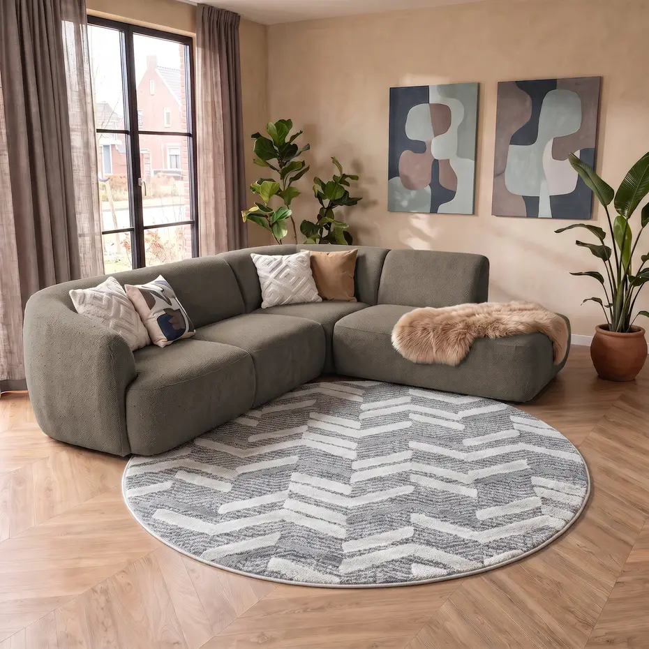 Sofia Modern Grijs Rond vloerkleed