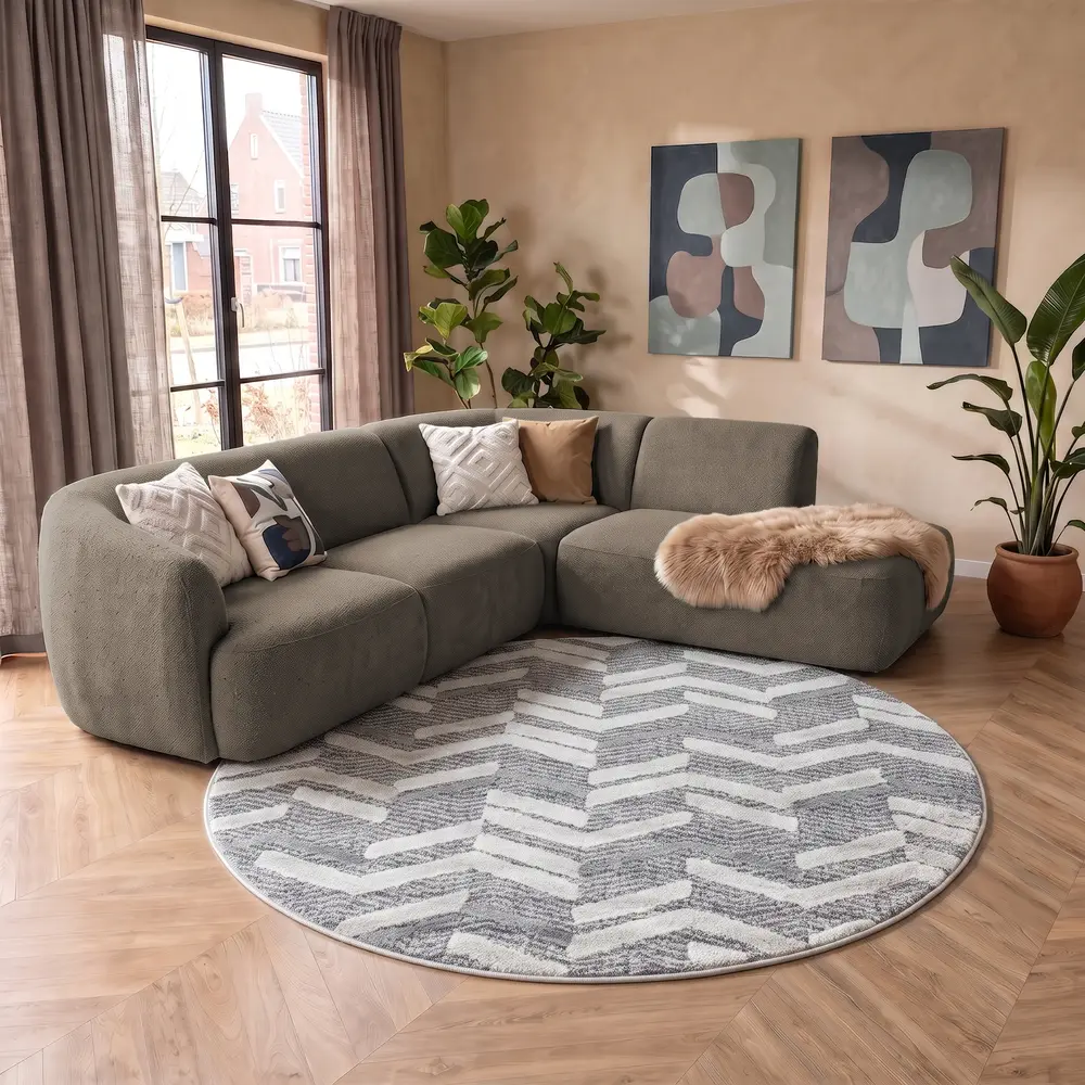 Sofia Modern Grijs Rond vloerkleed