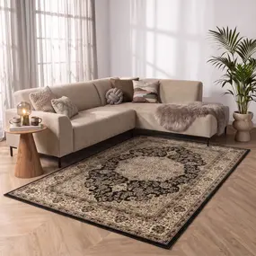 Bukhara Klassiek Zwart vloerkleed - Oosters Motief Bukhara Klassiek Zwart vloerkleed - Oosters Motief