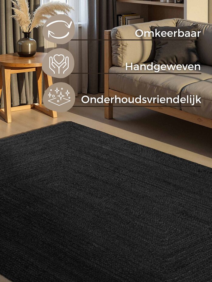 Jute vloerkleed - Juno Zwart Jute vloerkleed - Juno Zwart