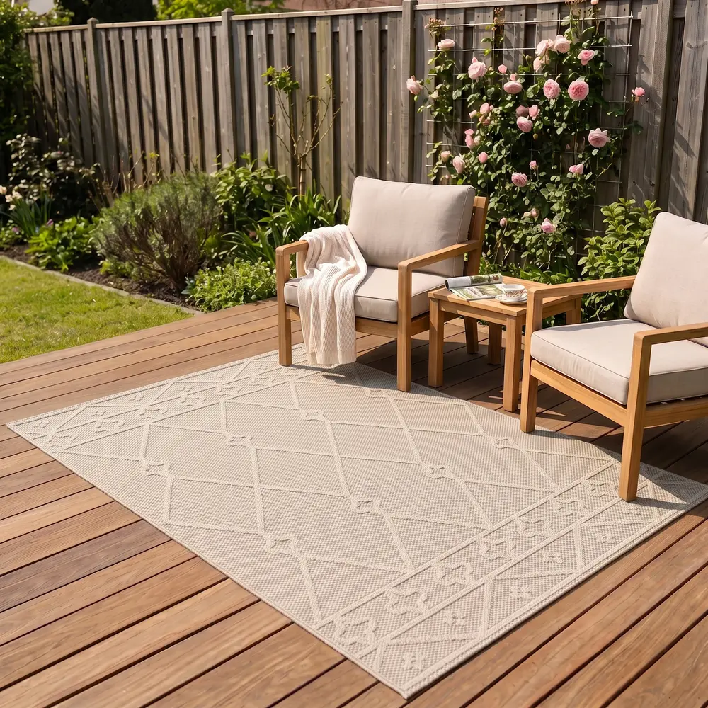 Tenedo Indoor & Outdoor Beige vloerkleed - Geruit Tenedo Indoor & Outdoor Beige vloerkleed - Geruit