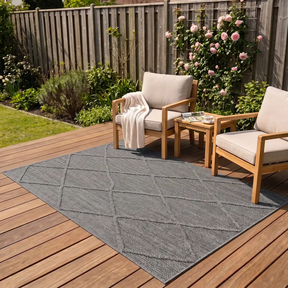 Tenedo Indoor & Outdoor Grijs vloerkleed - Geruit Tenedo Indoor & Outdoor Grijs vloerkleed - Geruit