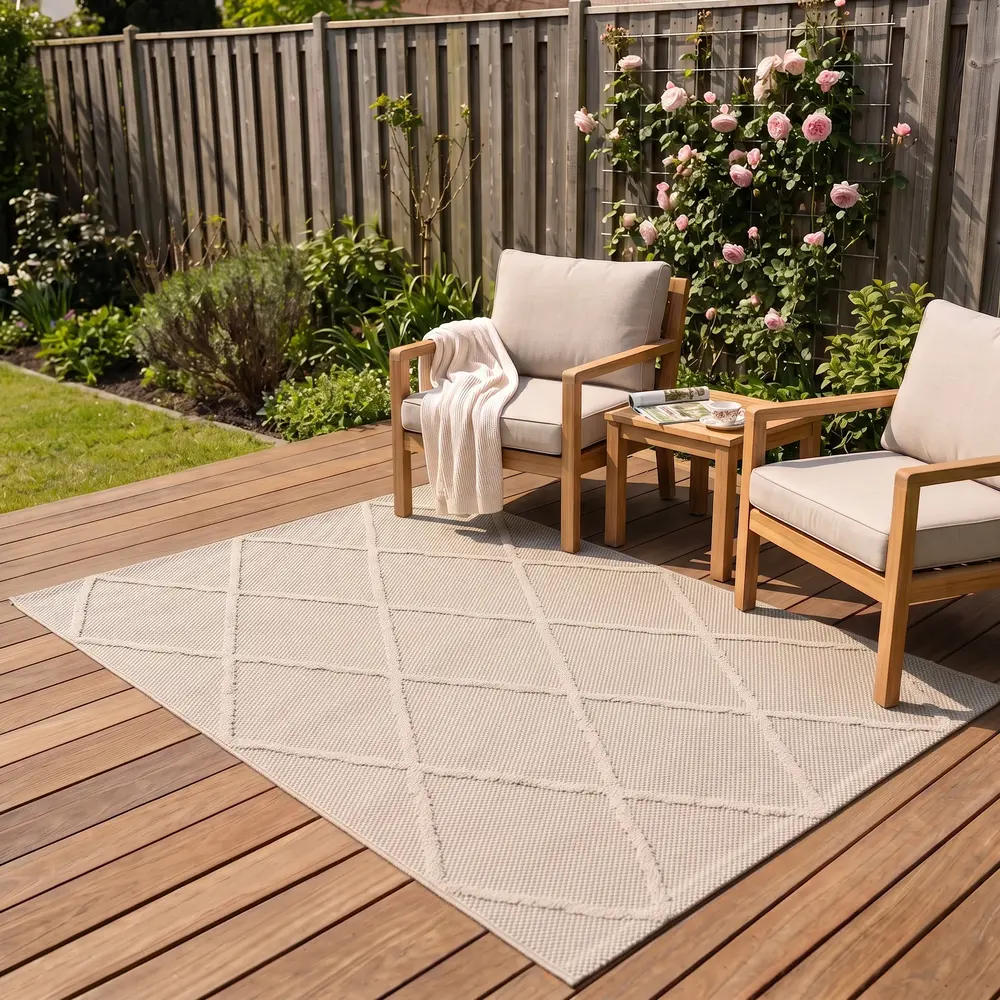 Tenedo Indoor & Outdoor Beige vloerkleed - Geruit Tenedo Indoor & Outdoor Beige vloerkleed - Geruit