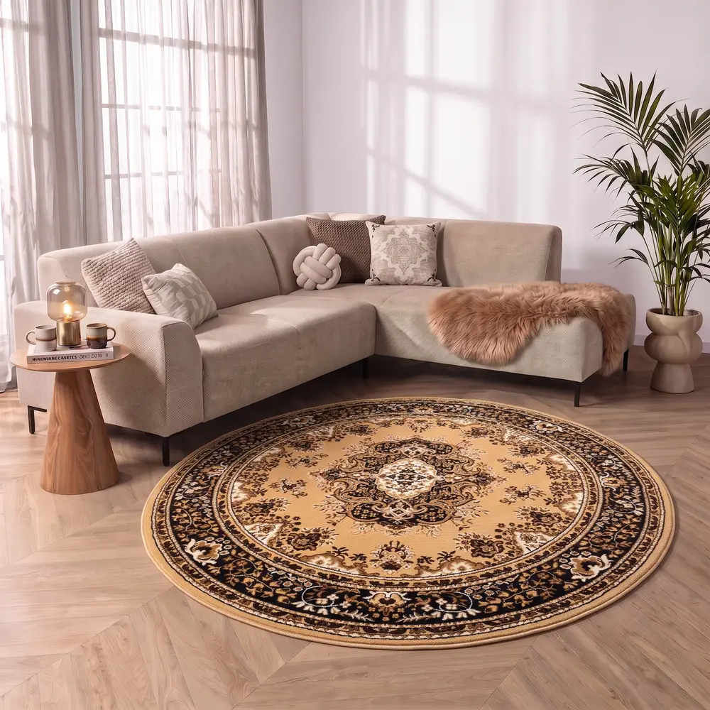 Rond klassiek vloerkleed - Tabriz Perzisch Beige Rond klassiek vloerkleed - Tabriz Perzisch Beige