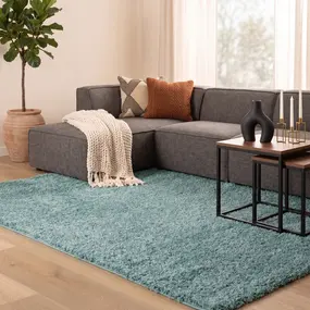 Azure Hoogpolig Aqua Blauw vloerkleed - Effen