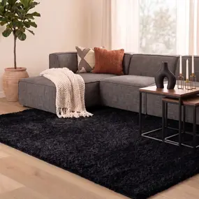 Azure Hoogpolig Zwart vloerkleed - Effen Azure Hoogpolig Zwart vloerkleed - Effen