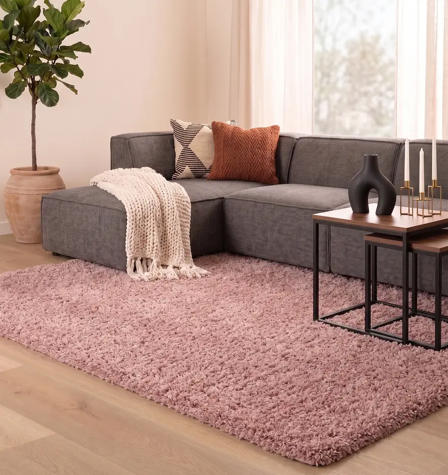 Azure Hoogpolig Roze vloerkleed - Effen