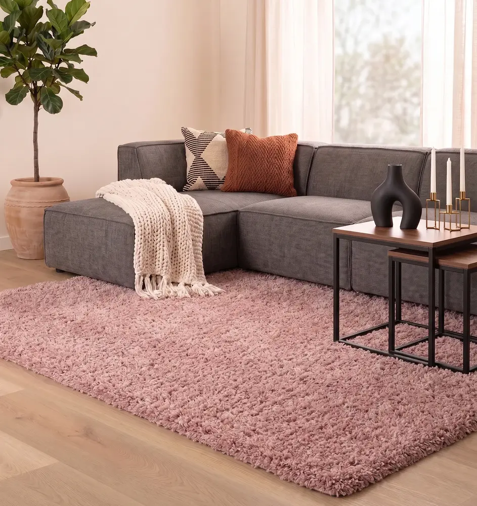 Azure Hoogpolig Roze vloerkleed - Effen