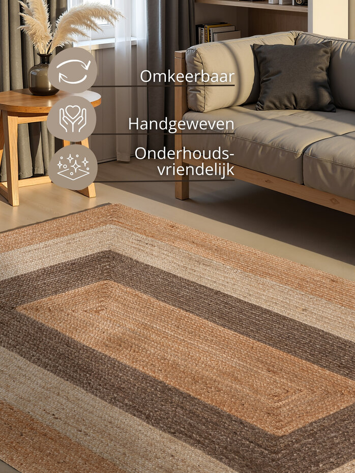 Jute vloerkleed - Juno Naturel/Taupe Jute vloerkleed - Juno Naturel/Taupe