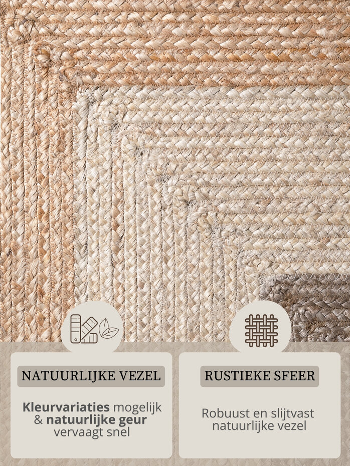 Jute vloerkleed - Juno Naturel/Taupe Jute vloerkleed - Juno Naturel/Taupe