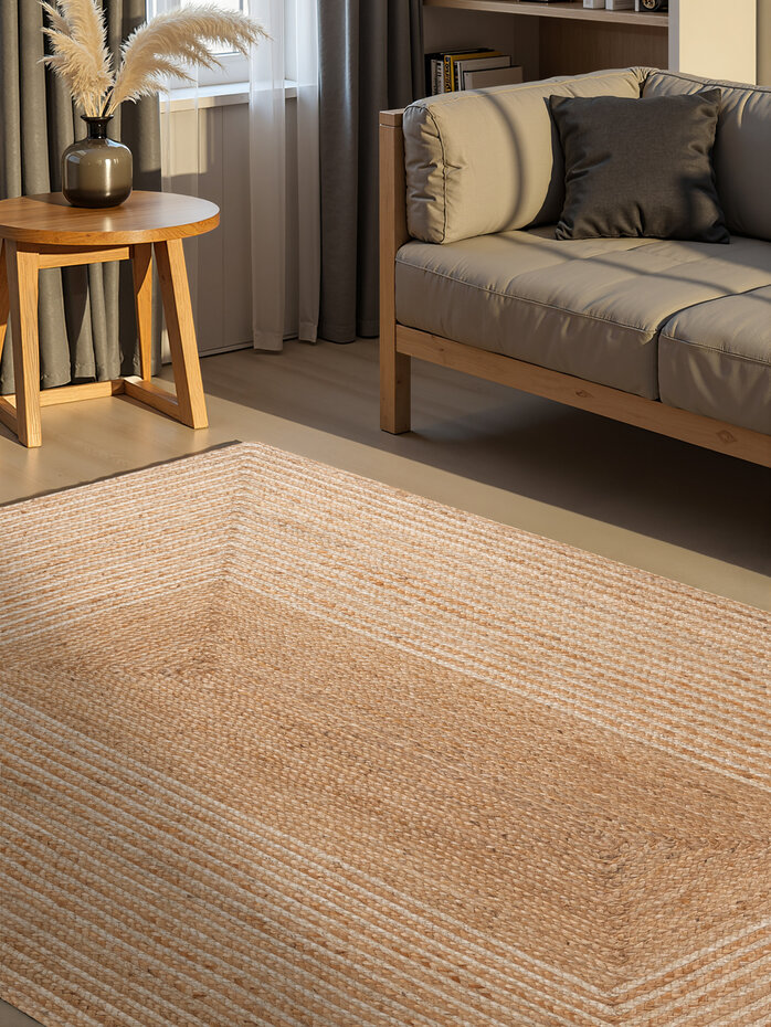 Jute vloerkleed - Juno Gestreept Naturel/Wit Jute vloerkleed - Juno Gestreept Naturel/Wit