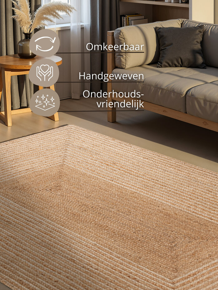 Jute vloerkleed - Juno Gestreept Naturel/Wit Jute vloerkleed - Juno Gestreept Naturel/Wit