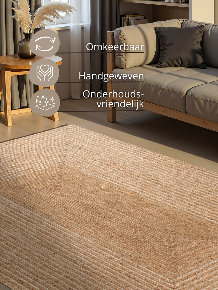 Jute vloerkleed - Juno Gestreept Naturel/Wit Jute vloerkleed - Juno Gestreept Naturel/Wit