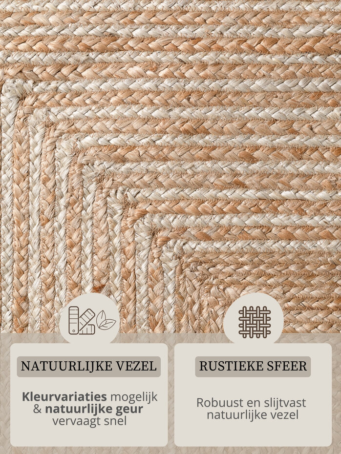 Jute vloerkleed - Juno Gestreept Naturel/Wit Jute vloerkleed - Juno Gestreept Naturel/Wit