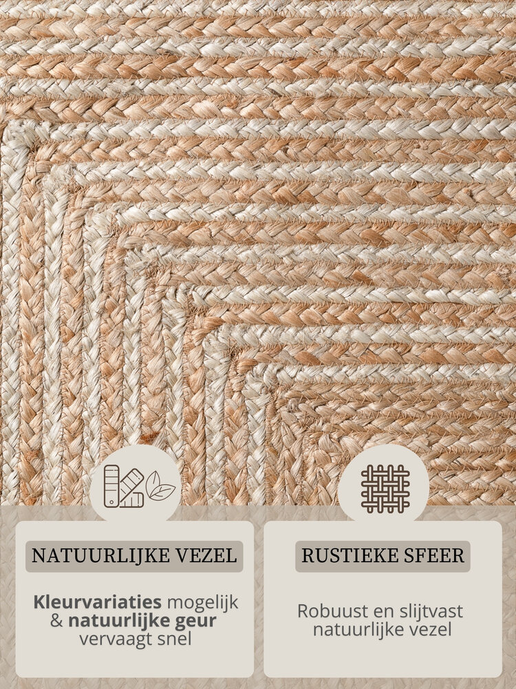 Jute vloerkleed - Juno Gestreept Naturel/Wit Jute vloerkleed - Juno Gestreept Naturel/Wit