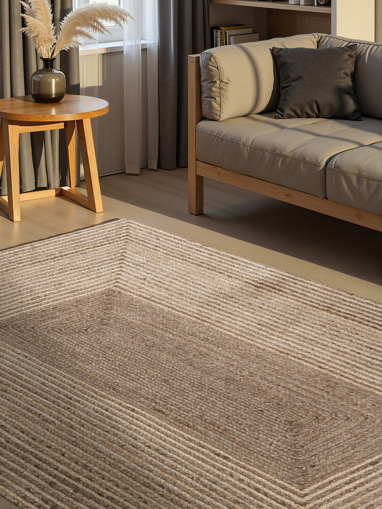 Jute vloerkleed - Juno Gestreept Taupe/Beige
