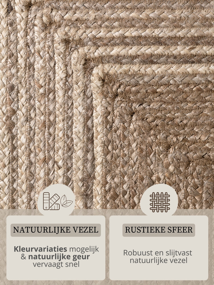 Jute vloerkleed - Juno Gestreept Taupe/Beige