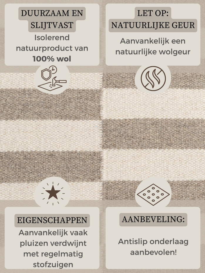 Wollen vloerkleed - Vika Taupe/Wit Wollen vloerkleed - Vika Taupe/Wit