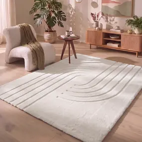 Japandi hoogpolig vloerkleed - Bohemian Arches Crème