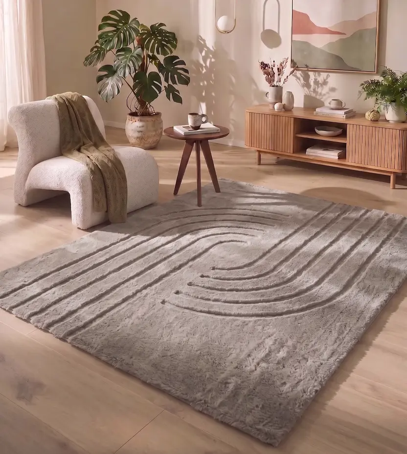 Japandi hoogpolig vloerkleed - Bohemian Arches Taupe Japandi hoogpolig vloerkleed - Bohemian Arches Taupe