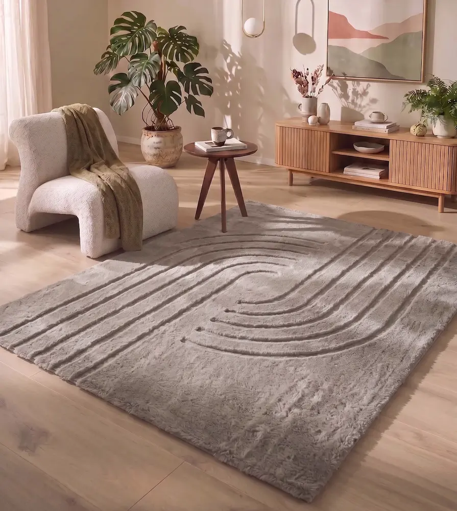 Japandi hoogpolig vloerkleed - Bohemian Arches Taupe Japandi hoogpolig vloerkleed - Bohemian Arches Taupe