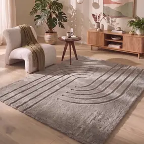 Japandi hoogpolig vloerkleed - Bohemian Arches Taupe Japandi hoogpolig vloerkleed - Bohemian Arches Taupe