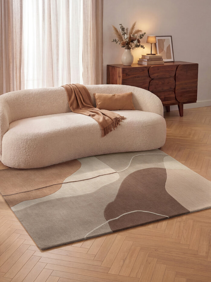 Abstract wollen vloerkleed - Muse Creme/Bruin Abstract wollen vloerkleed - Muse Creme/Bruin