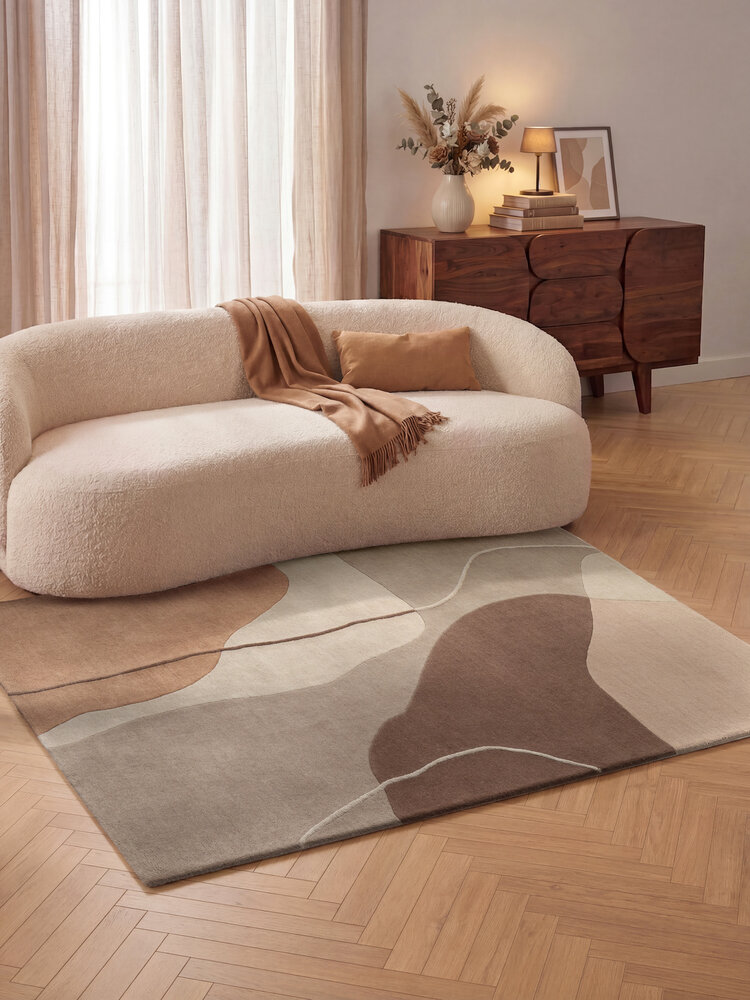 Abstract wollen vloerkleed - Muse Creme/Bruin Abstract wollen vloerkleed - Muse Creme/Bruin
