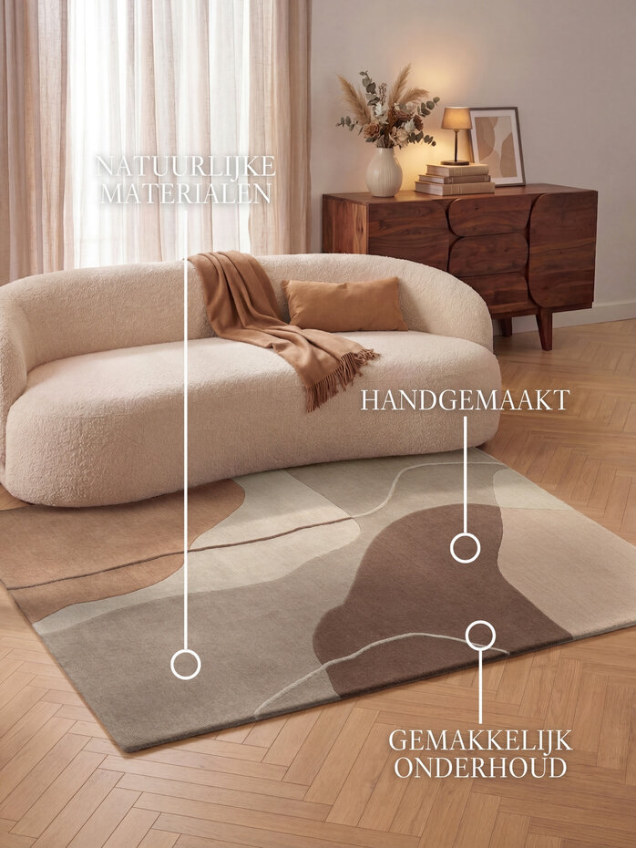 Abstract wollen vloerkleed - Muse Creme/Bruin Abstract wollen vloerkleed - Muse Creme/Bruin