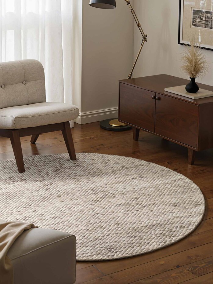 Rond wollen vloerkleed - Lyon Creme/Bruin Rond wollen vloerkleed - Lyon Creme/Bruin