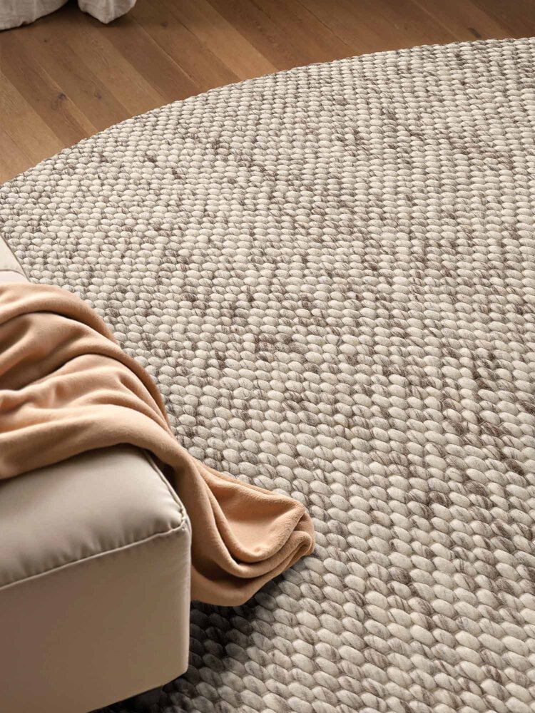 Rond wollen vloerkleed - Lyon Creme/Bruin Rond wollen vloerkleed - Lyon Creme/Bruin
