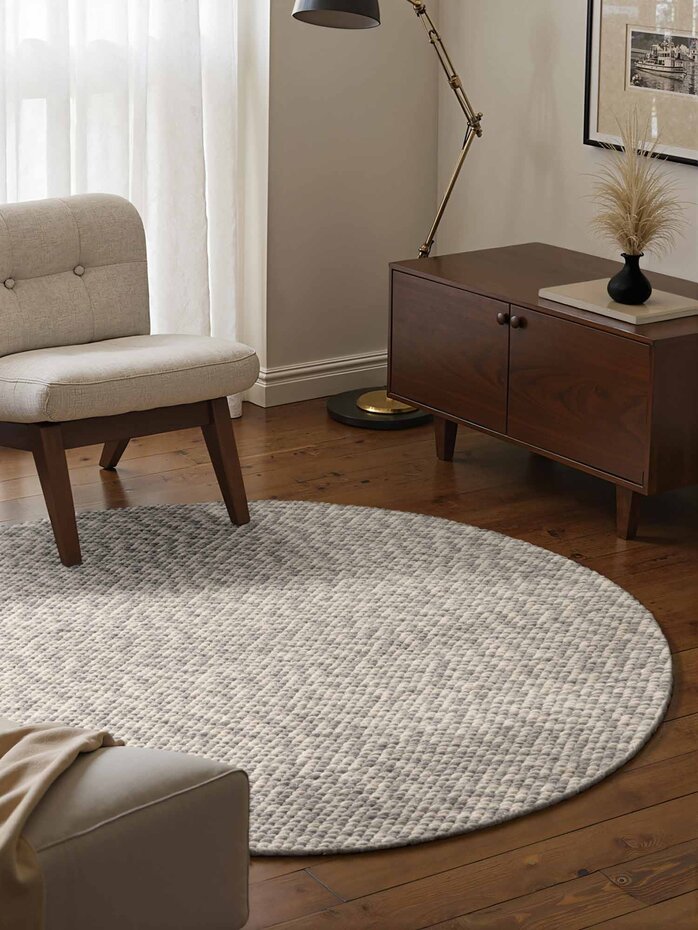 Rond wollen vloerkleed - Lyon Creme/Grijs Rond wollen vloerkleed - Lyon Creme/Grijs