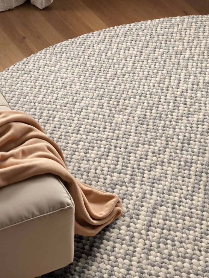 Rond wollen vloerkleed - Lyon Creme/Grijs Rond wollen vloerkleed - Lyon Creme/Grijs