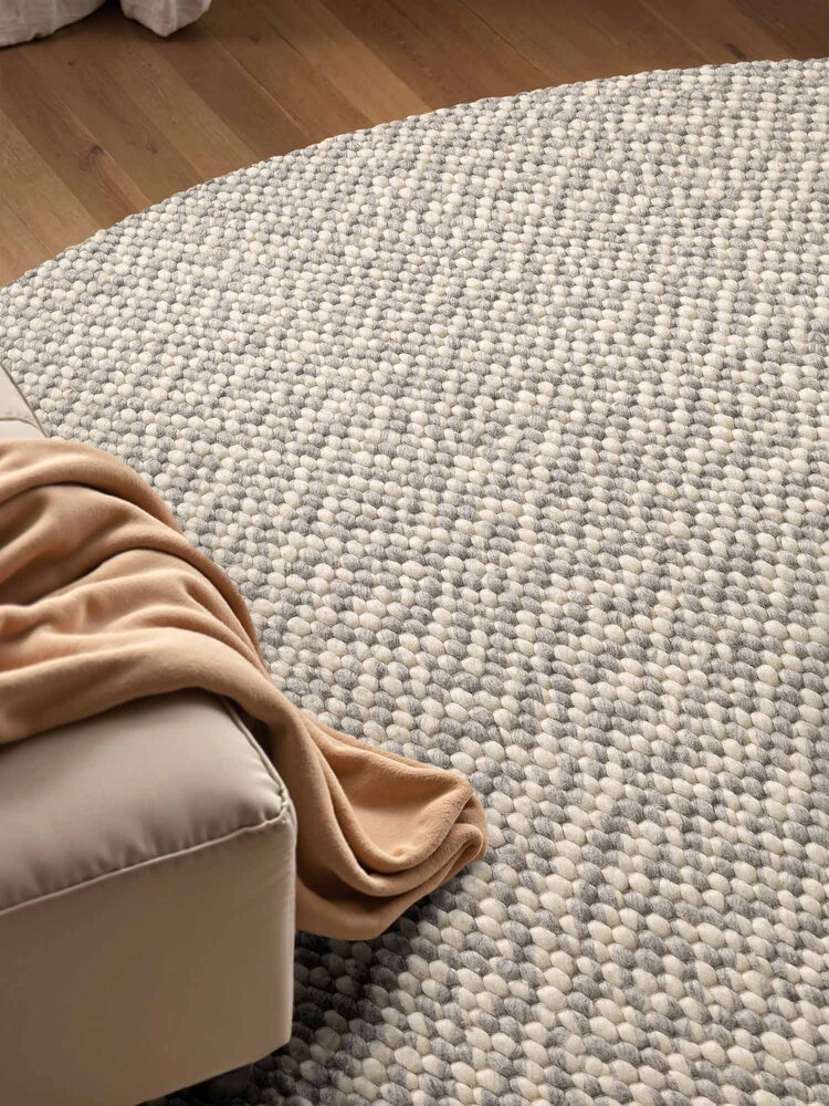 Rond wollen vloerkleed - Lyon Creme/Grijs Rond wollen vloerkleed - Lyon Creme/Grijs