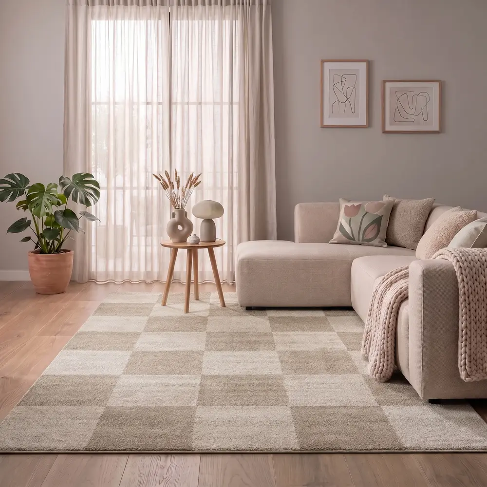 Modern vloerkleed - Mysa Checkerboard Beige Modern vloerkleed - Mysa Checkerboard Beige