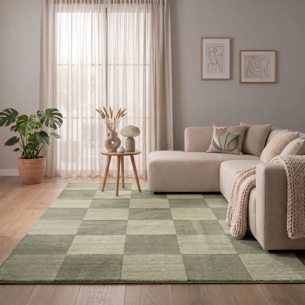 Modern vloerkleed - Mysa Checkerboard Groen