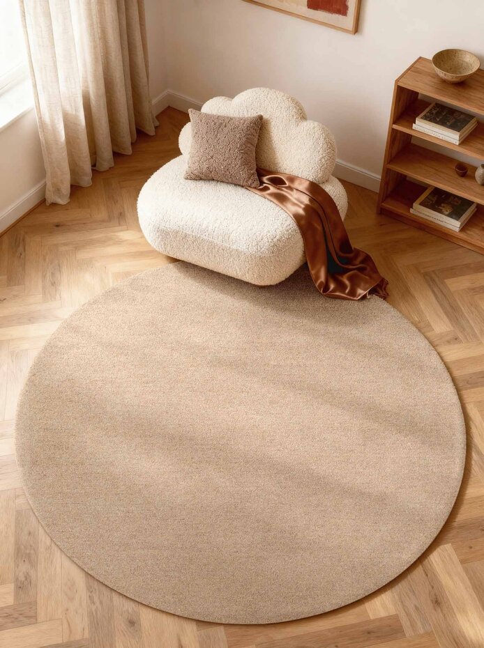 Rond wollen vloerkleed - Puristic Boucle Beige Rond wollen vloerkleed - Puristic Boucle Beige