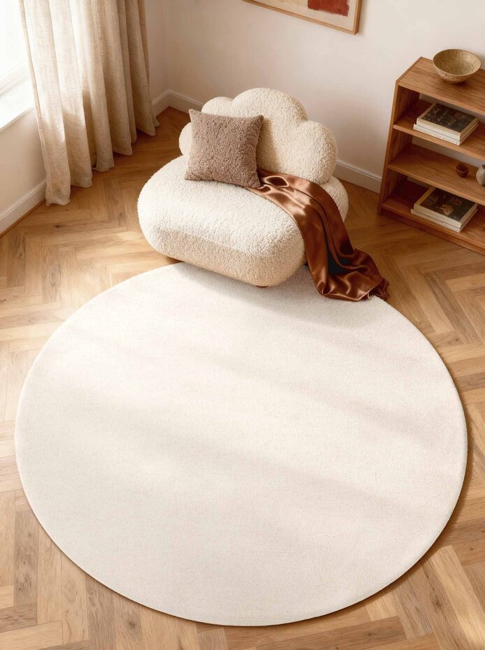 Rond wollen vloerkleed - Puristic Boucle Naturel Wit