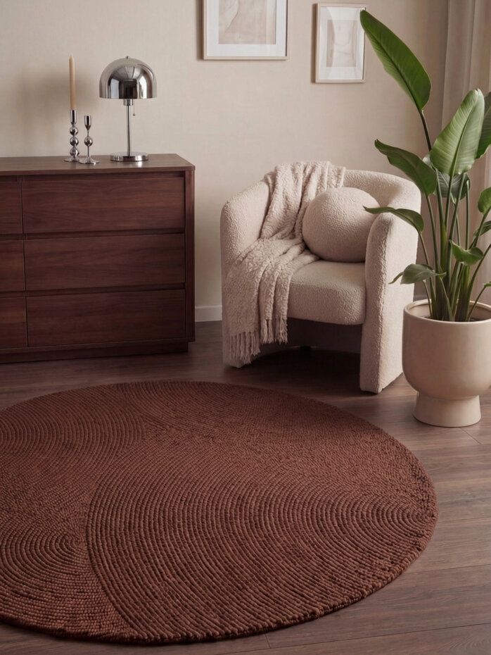 Rond wollen japandi vloerkleed - Calmio Terracotta Rond wollen japandi vloerkleed - Calmio Terracotta