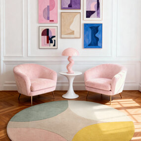Ted Baker Rond geometrisch wollen vloerkleed - Westminster Cecil Beige/Kleurrijk