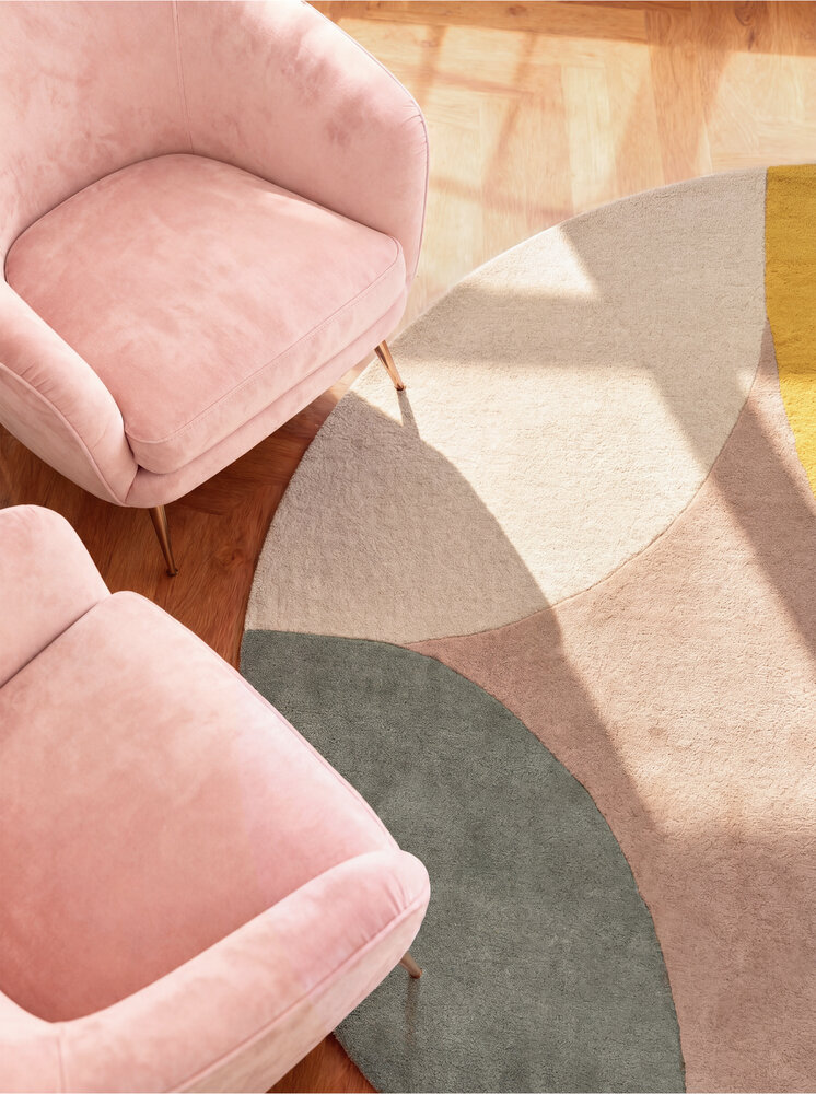 Rond geometrisch wollen vloerkleed - Westminster Cecil Beige/Kleurrijk